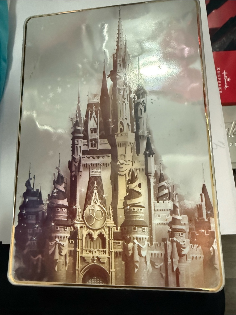 Gold and White Castle Wall Trinket Box - Brand: Disney 50th Anniversary